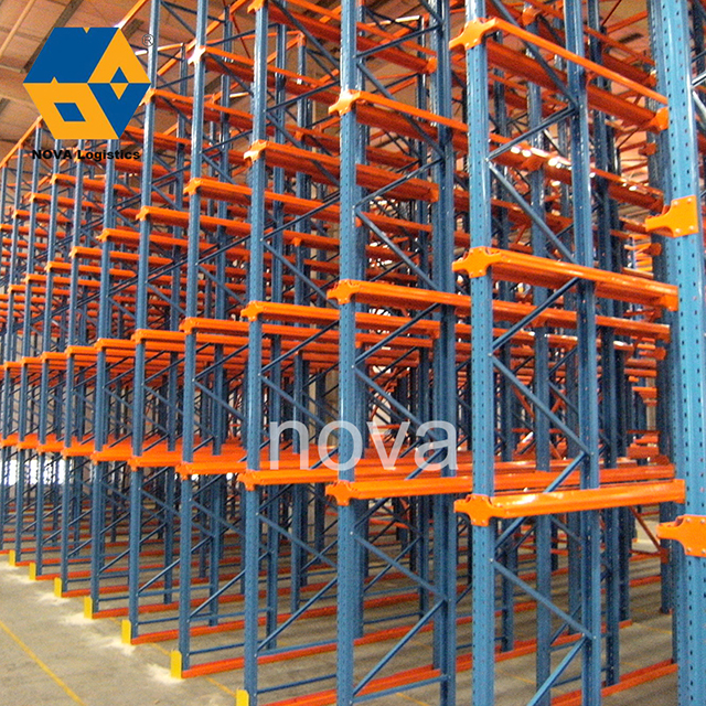 Kho tùy chỉnh Ổ đĩa mật độ cao bằng thép kim loại trong kho lưu trữ Giá đỡ pallet xuyên qua